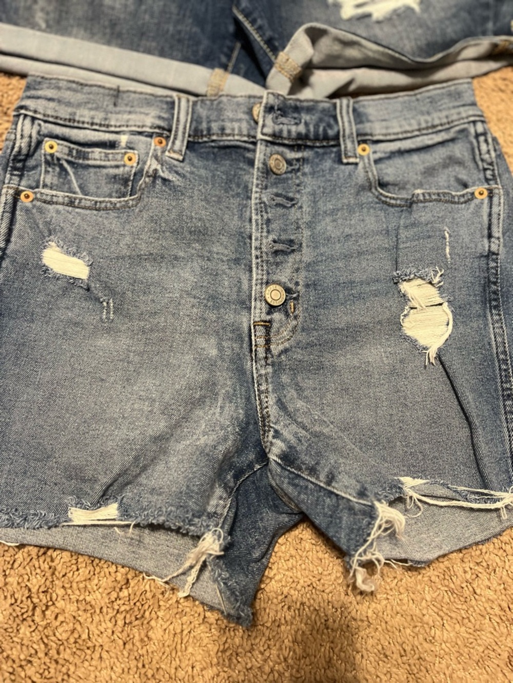Two Distressed Denim Shorts - Dark Blue - Picture 2 of 3